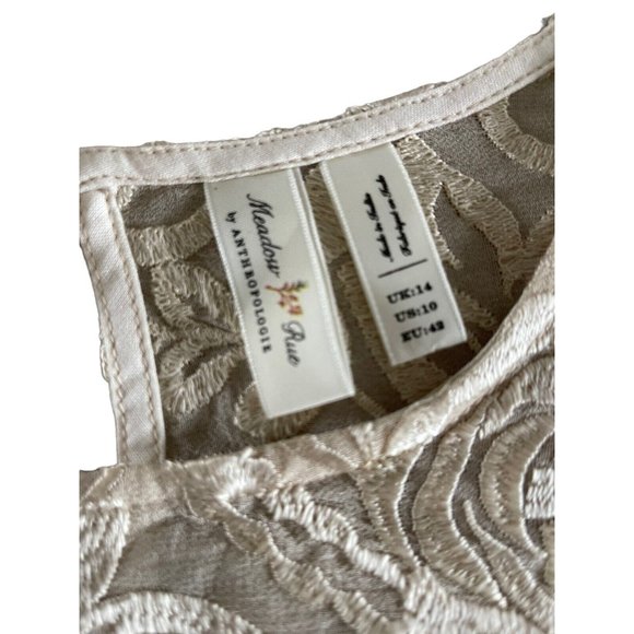 Anthropologie Meadow Rue Womens Embroidered Sleeve Blouse Gold 10 - Picture 5 of 11
